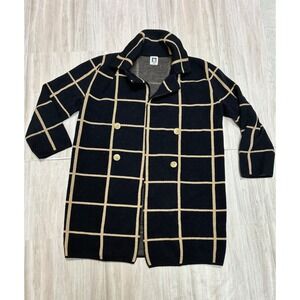 Anne Klein Womens Black Tan Windowpane Plaid Knit Cardigan  Small